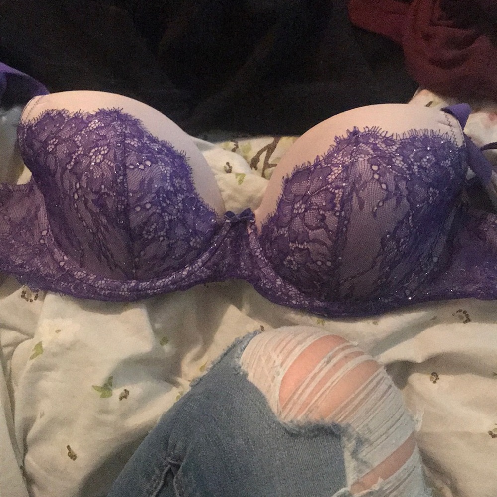 Lace and sequin purple bra